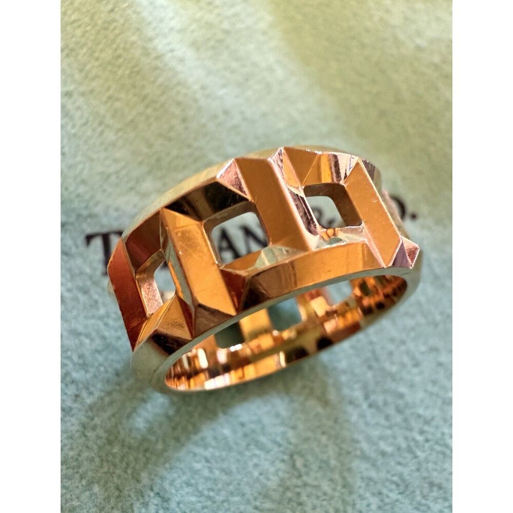Tiffany & Co. True T Square 8mm Sparkle Band Wedding Wide Ring 18k Rose Gold 750